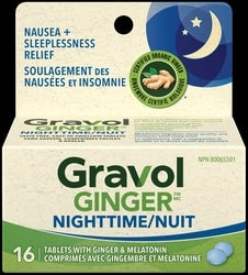 GRAVOL Ginger Nighttime Tablets with Melatonin 16PK