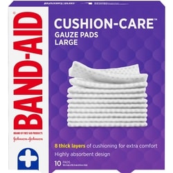 BAND AID CUSHION-CARE Gauze Pads Large, 4 Inch by 4 Inch, 10 ea