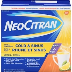 NeoCitran Cold & Sinus Night Hot Liquid Medication Extra Strength Lemon 10 pack