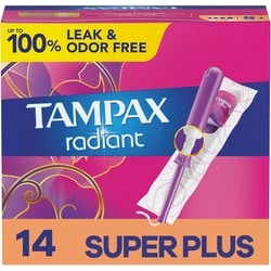 TAMPAX Radiant Tampons with LeakGuard Braid, Super Plus Absorbency, Unscented 14ct