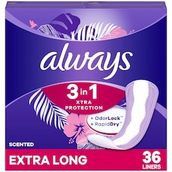 Always 3-in-1 Xtra Protection Daily Liners Extra Long , Thin, 36 Count