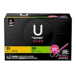 KOTEX Click Compact Multipack Tampons, Regular/Super, 45 ct