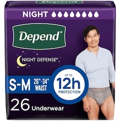 DEPEND NIGHT DEFENSE UNDERWEAR MEN SM/MD GREY 26