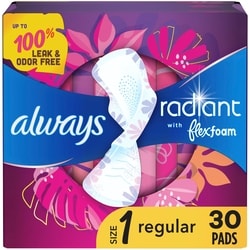 Always Radiant FlexFoam Pads Size 1, Regular Absorbency, , with Wings, Scented, 30 Count