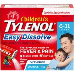 TYLENOL Children’s Easy Dissolve Natural Wild Berry flavour Acetaminophen Powder – Kids Fever, Headache, Pain Relief, 160mg