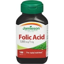 JAMIESON Folic Acid 1,000 mcg Tablets, 1 mg