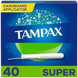 Tampax Cardboard Tampons Super Absorbency, Anti-Slip Grip, LeakGuard Skirt, Unscented, 40 Count