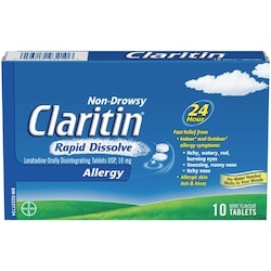 Claritin Rapid Dissolve Allergy Medicine, 24-Hour Non-Drowsy Relief 10 mg, 10 Tablets