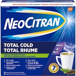 NeoCitran Total Cold Night Citrus Infusions with Green Tea Extract, 10 pack