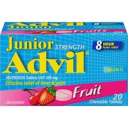 Junior Strength Advil Pain Reliever and Fever Reducer Ibuprofen Chewable Tablets, Fruit, 20