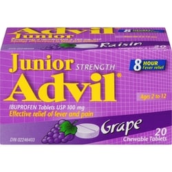 Junior Strength Advil Pain Reliever and Fever Reducer Ibuprofen Chewable Tablets, Grape, 20