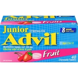Junior Strength Advil Pain Reliever and Fever Reducer Ibuprofen Chewable Tablets, Fruit, 40