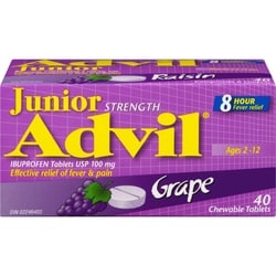 Junior Strength Advil Pain Reliever and Fever Reducer Ibuprofen Chewable Tablets, Grape, 40