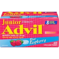 Junior Strength Advil Pain Reliever and Fever Reducer Ibuprofen Chewable Tablets, Blue Raspberry, 40