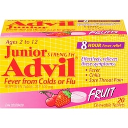 Junior Strength Advil Fever Relief from Colds or Flu Ibuprofen Chewable Tablets, Fruit, 20 Count