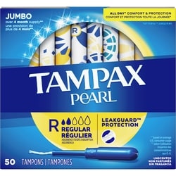 TAMPAX Pearl Tampons Regular Absorbency, 50 Count