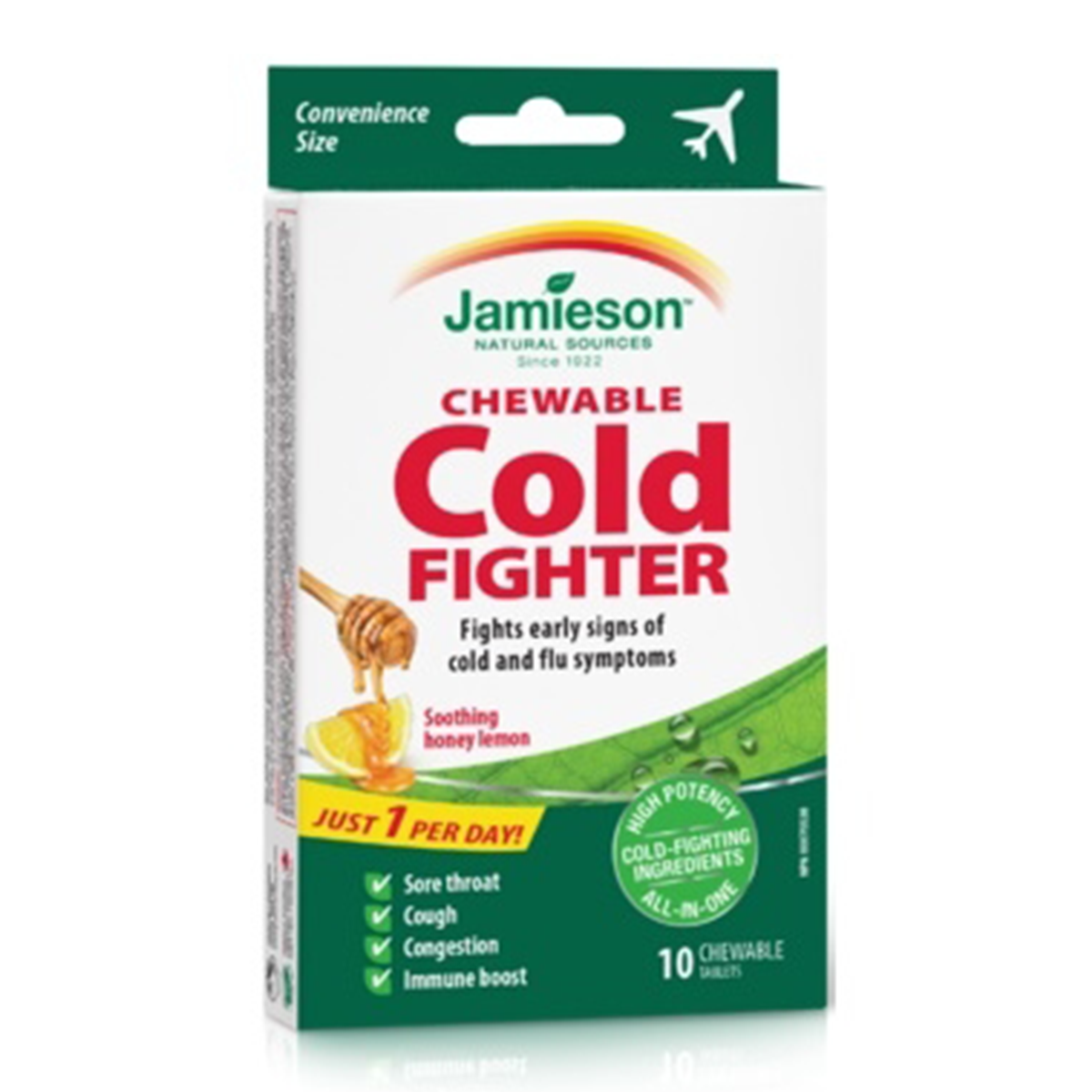 Jamieson Cold Fighter Chewable - Honey Lemon Trial Size 10 Tablets